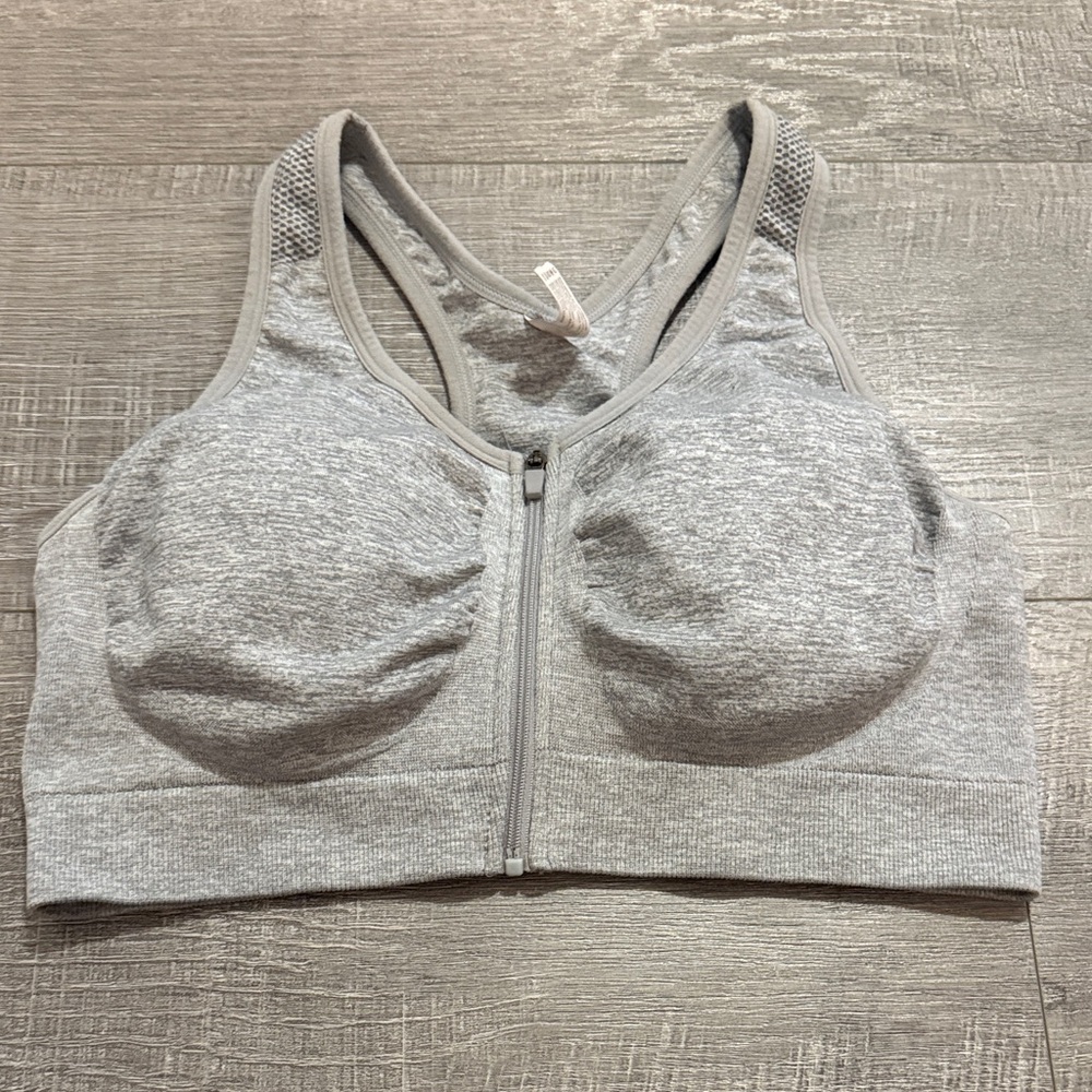 90 Degree By Reflex Heather Gray Zip-Front Sports Bra